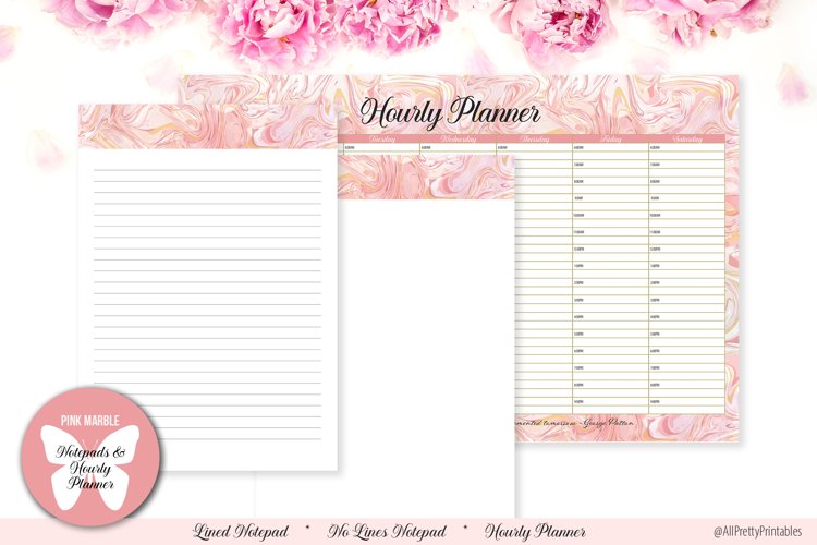 Pink Marble Digital Notepads and Hourly Planner