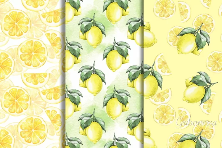 Patterns with lemons. Watercolor