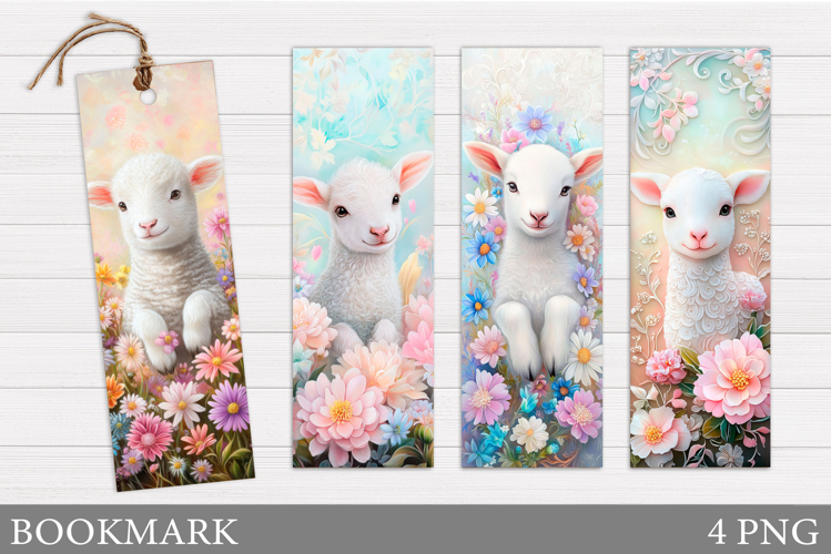Cute Lamb Bookmark Design. Lamb Flowers Bookmark Sublimation