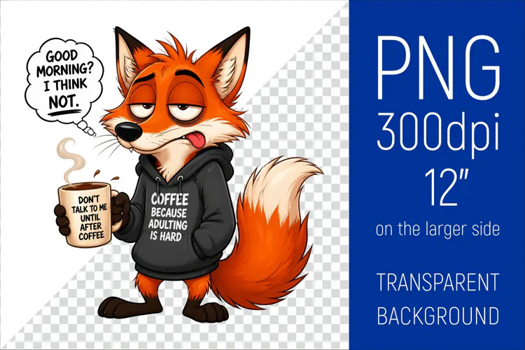 Funny Morning Coffee Fox |Cute Coffee Lover Clipart