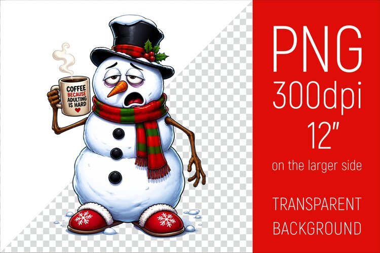 Funny Morning Coffee Snowman | Christmas Clipart example image 1