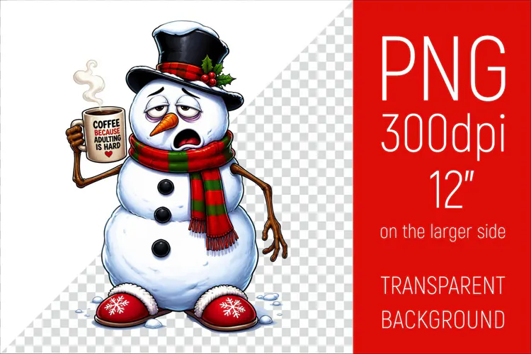 Funny Morning Coffee Snowman | Christmas Clipart