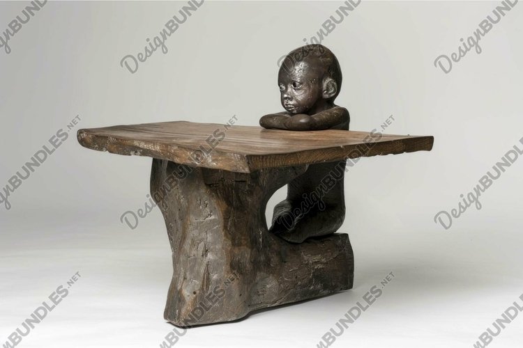 Unique sculptural wooden table with figurative element