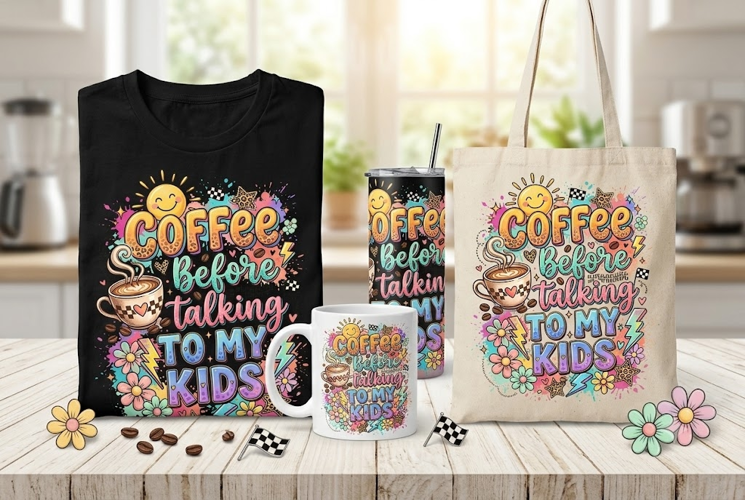 Coffee Before Talking to My Kids Funny Mom PNG Design