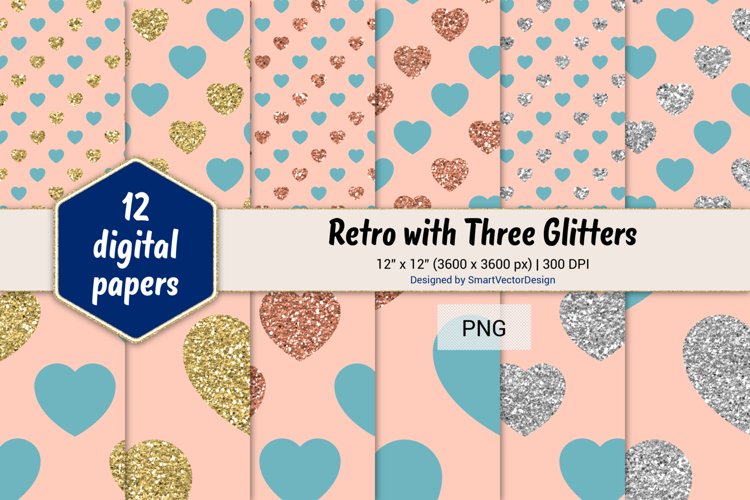 Hearts Retro with Three Glitters Color Combo #47 example image 1