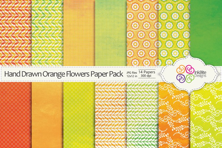 Hand Drawn Orange Flowers Paper Pack example image 1
