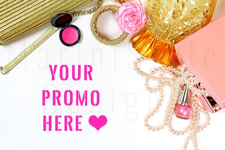 Feminine Styled Stock Desktop Mockup, Flatlay Stock Photo 25