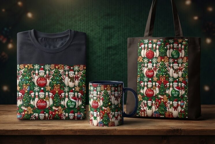 Christmas Bowling Ugly Sweater Pattern Design example image 1