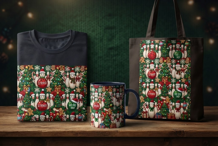 Christmas Bowling Ugly Sweater Pattern Design