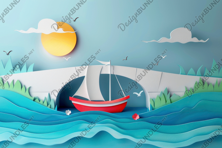 Paper Sailboat in River Background Wallpaper