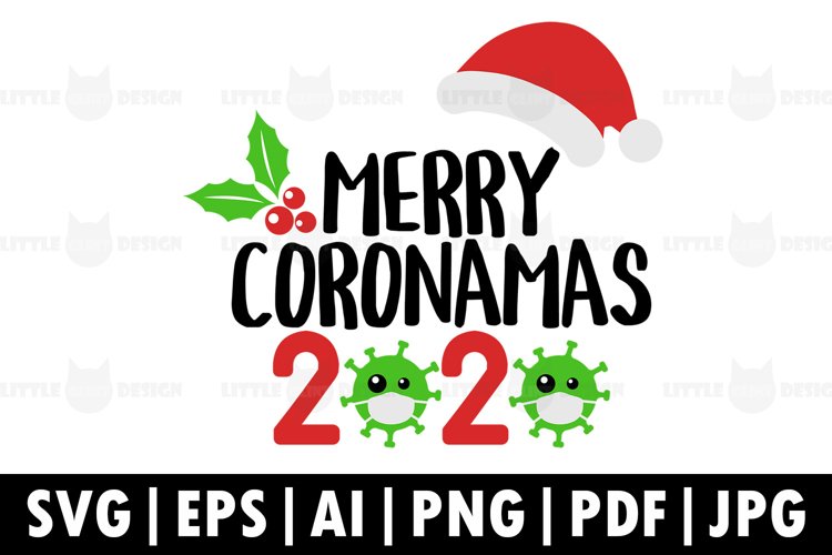 2020, Merry Coronamas Clip Art, Santa Mask, Covid Holiday example image 1