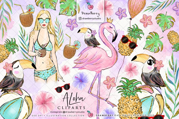 Watercolor Sea Animals Clipart example image 1