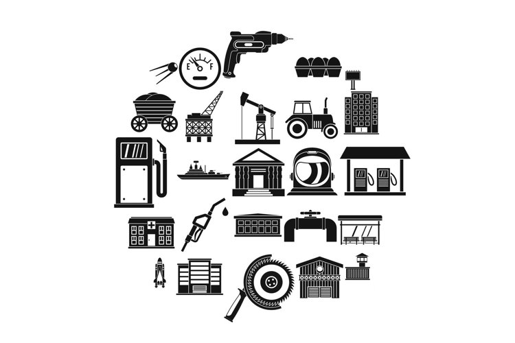 Workers in the factory icons set, simple style