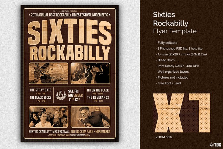 Sixties Rockabilly Flyer Template example image 1