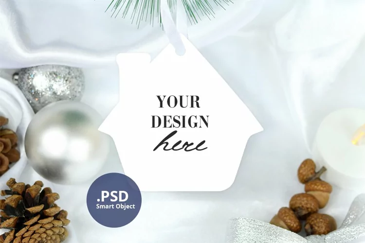 Christmas Cottage Ornament Mockup PSD, Ornament Mockup PNG