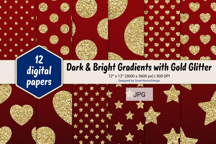 Polka Dot, Hearts, & Stars - Gradients with Gold Glitter #2 example image 1
