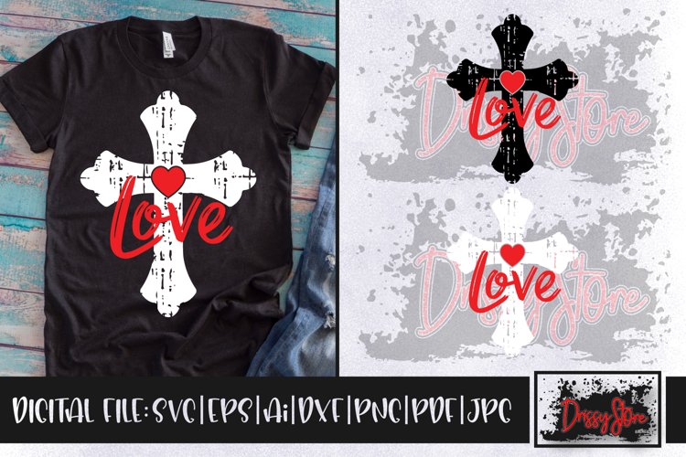 Love with Cross Grunge SVG DXF Ai EPS PDF PNG JPG example image 1