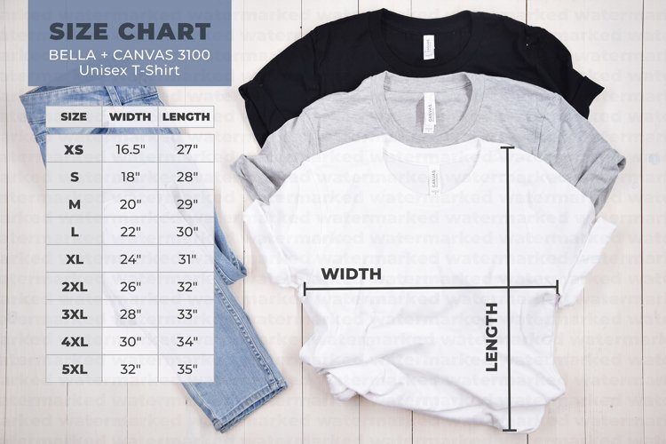 Bella Canvas 3001 Size Chart, Mockup Size Chart example image 1