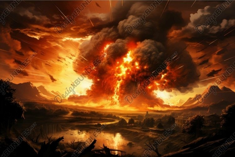 Apocalyptic volcanic eruption at sunset example image 1