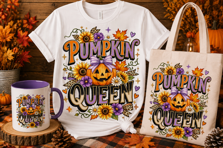 Pumpkin Queen PNG | Cute Fall Halloween Sublimation Design