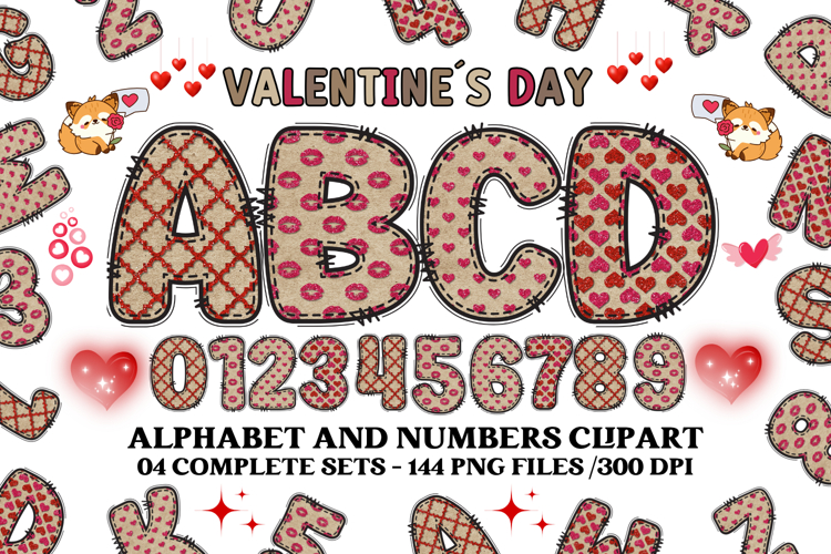Valentine Alphabet Clip Art, valentines day letters doodle
