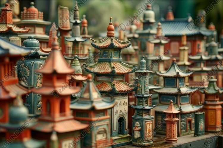 Miniature asian pagoda sculptures collection example image 1