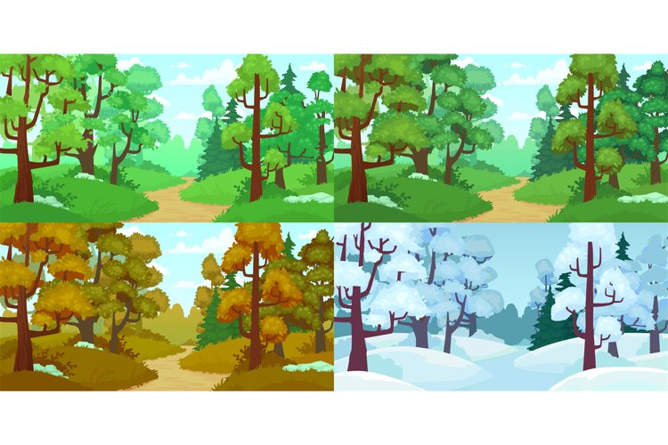 Forest path. Spring and summer trees, autumn leaves and wint example image 1