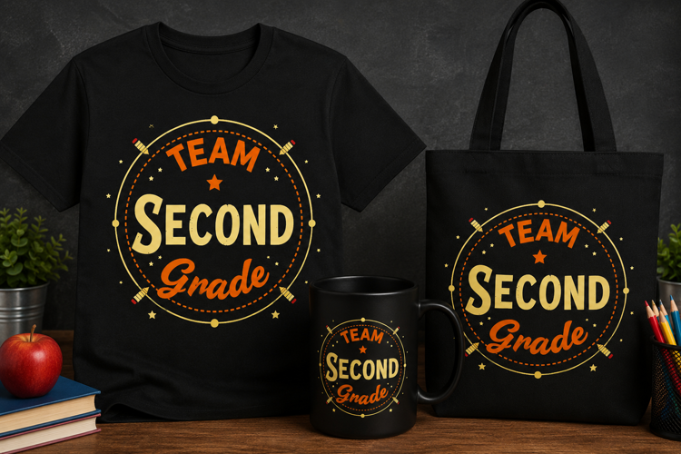 Second Grade Teacher PNG | Orange & Gold School Design
