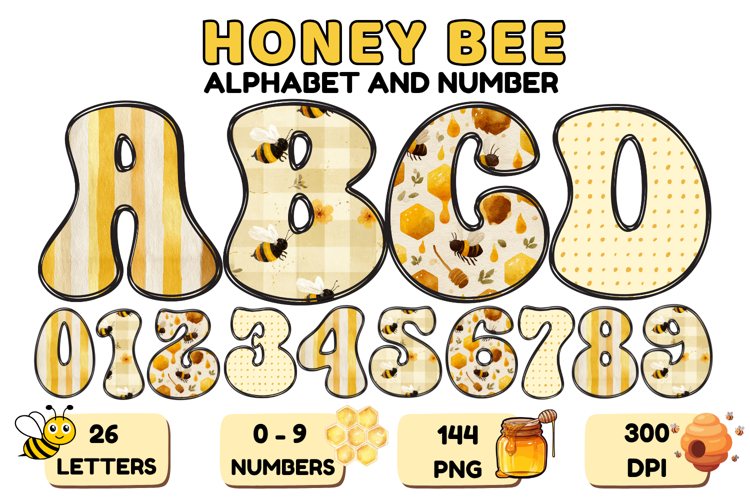 Honey bee Alphabet png clipart, honey bee letters doodle