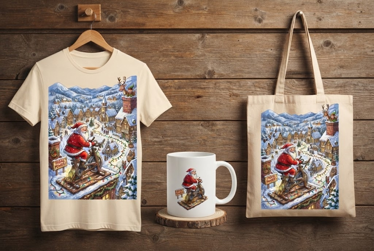 Santa Riding Exercise Bike North Pole Village Art