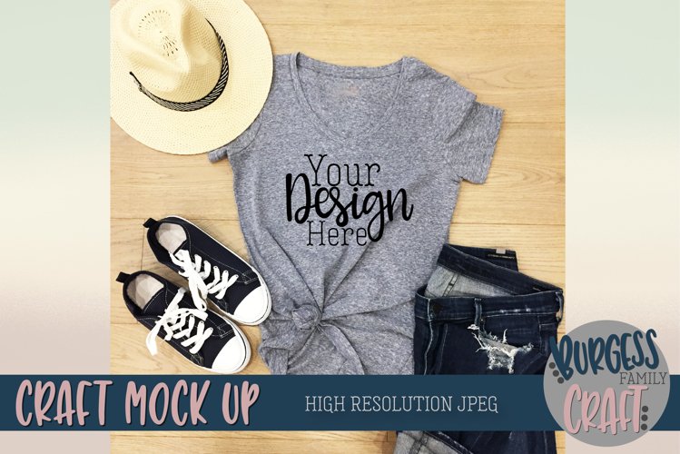 Styled summer t-shirt Craft Mock up | High Resolution JPEG example image 1