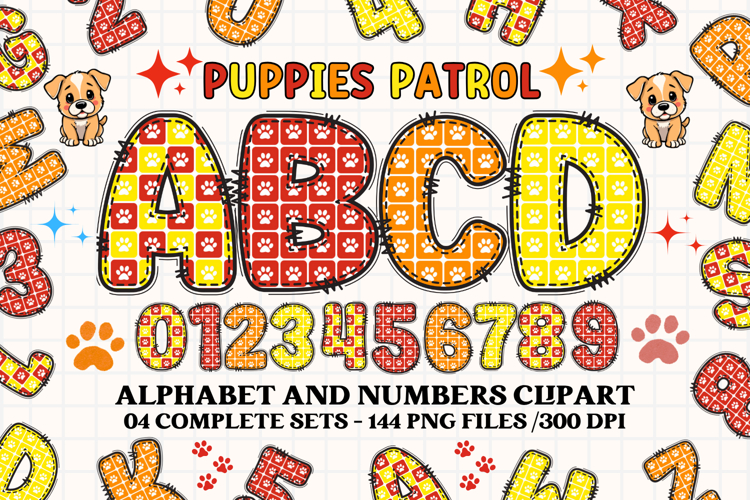Puppies Patrol Alphabet png, letters doodle, puppies clipart