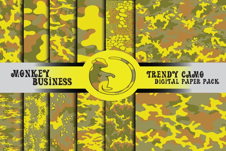 Yellow camo military digital papers, Scrapbook papers example image 1