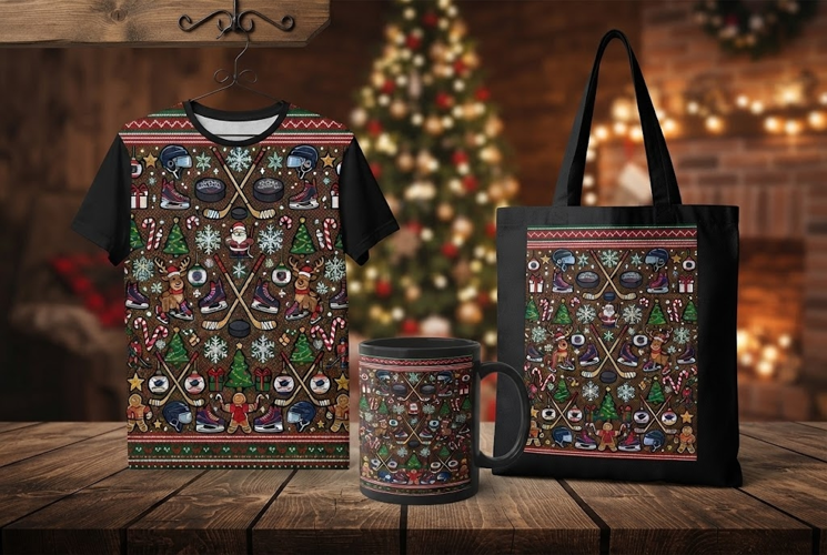 Christmas Hockey Ugly Sweater Pattern Design