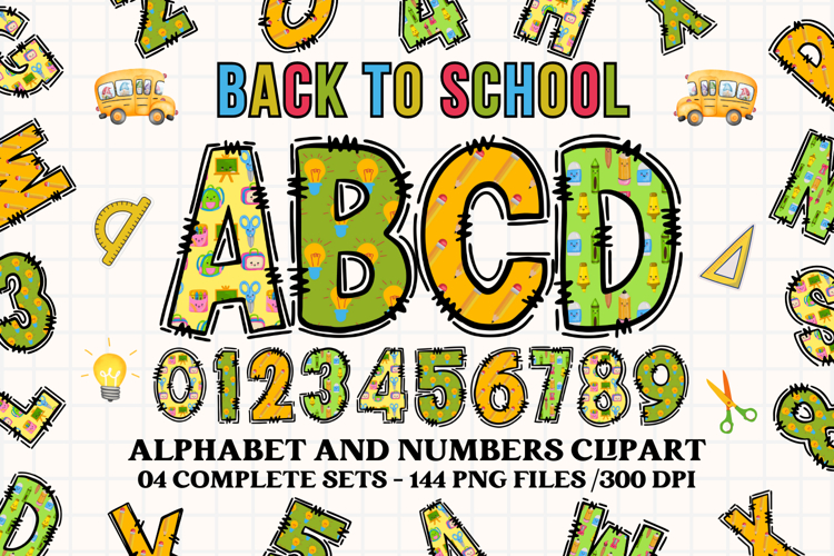 Back to School Alphabet png, letters doodle, school clipart