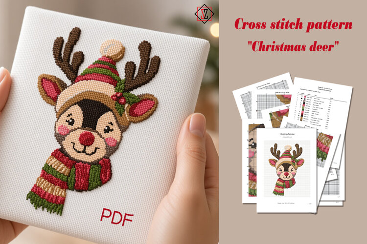 Cross Stitch Pattern. Christmas Reindeer example image 1