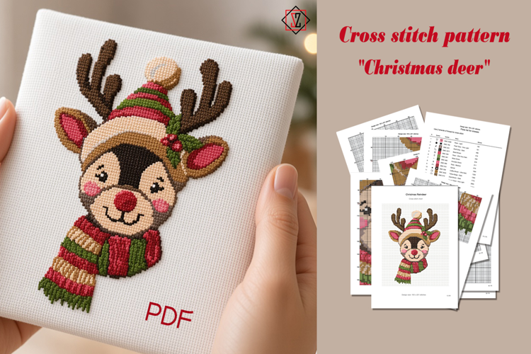 Cross Stitch Pattern. Christmas Reindeer