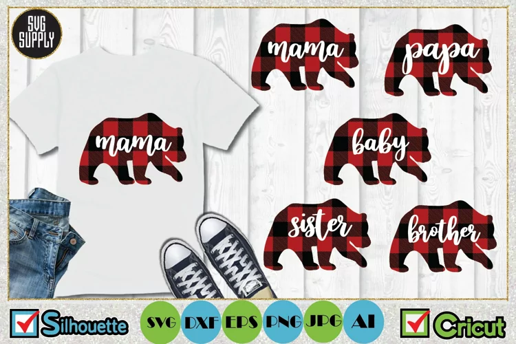 Bear Family Buffalo Plaid SVG Cut File
