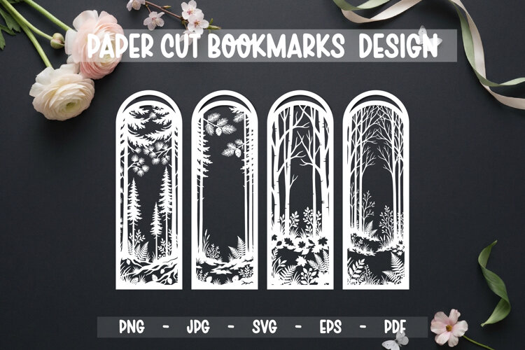 4 Bookmarks Paper cut SVG Laser cut, Cricut,Silhouette example image 1