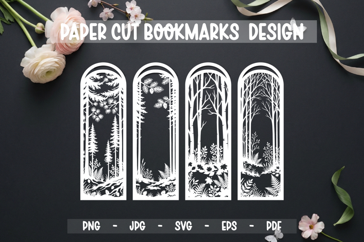 4 Bookmarks Paper cut SVG Laser cut, Cricut,Silhouette
