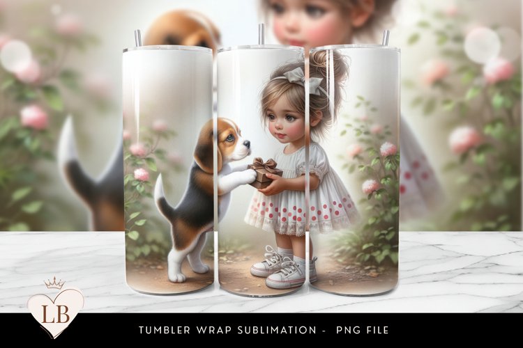 Cute Girl & Puppy Seamless Tumbler Wrap