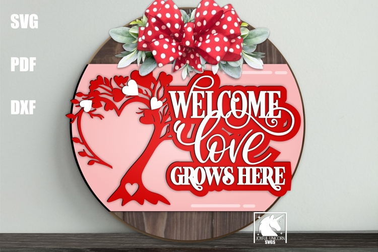 Welcome Love Grows Here Sign SVG | Family Tree Door Hanger