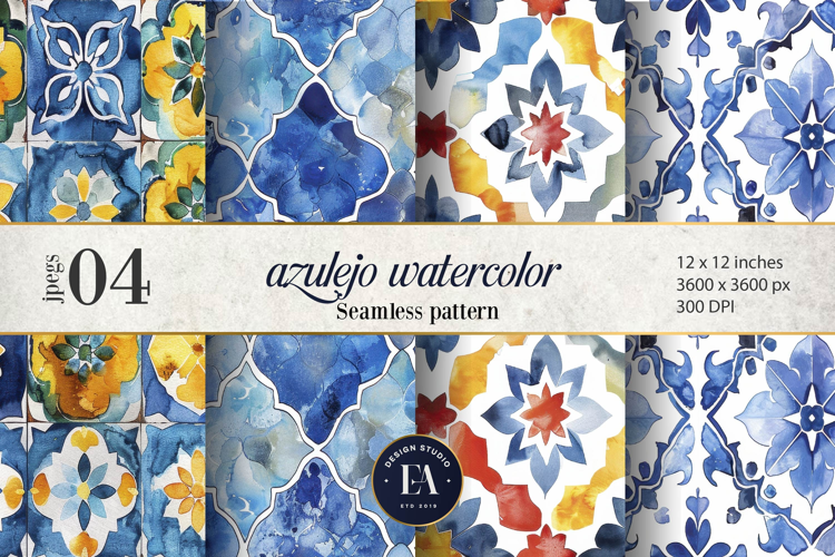 Azulejo watercolor Tile Pattern | Moroccan Traditional tiles