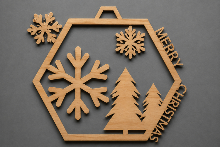 Merry Christmas Wooden Snowflake Ornament