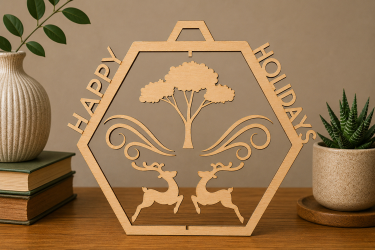 Happy Holidays Reindeer Woodland Ornament