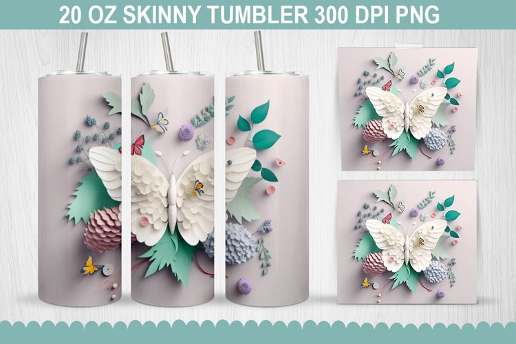 3D Butterfly Flowers Tumbler Wrap