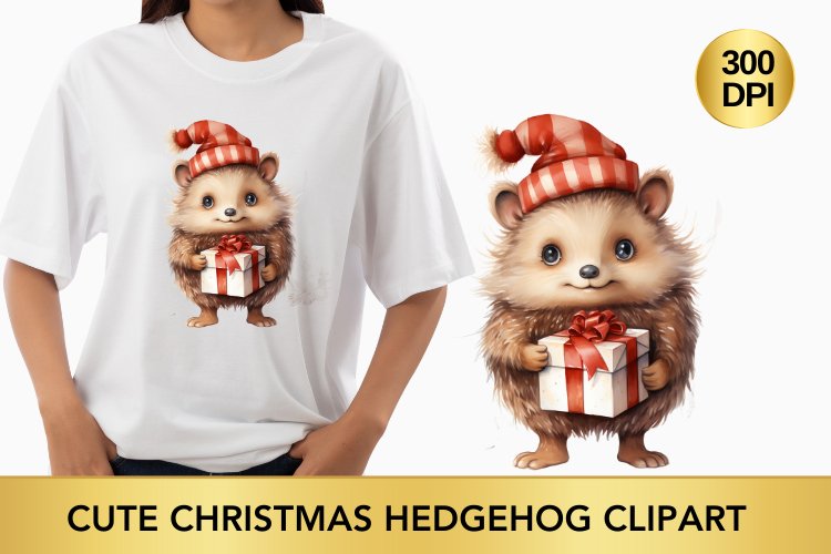 Cute Christmas Hedgehog Clipart, Hedgehog sublimation example image 1