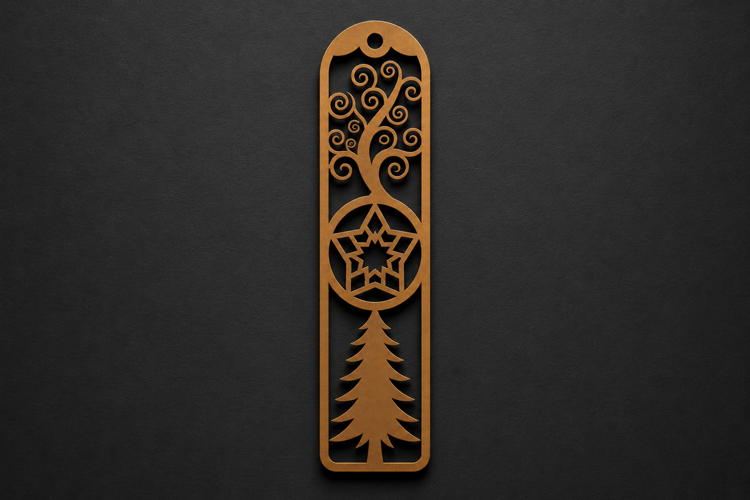 Whimsical Tree and Nordic Star Wooden Bookmark for Nature example image 1