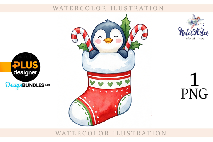 Christmas Penguins in Watercolor Style