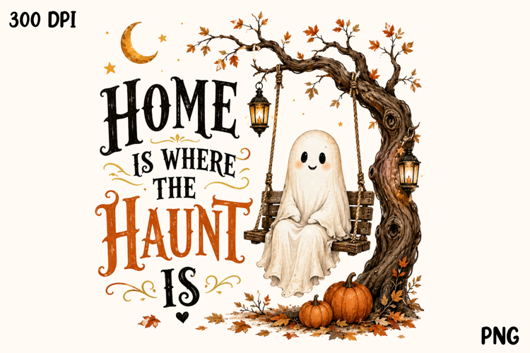 Home Is Where The Haunt Is Cute Ghost Halloween PNG